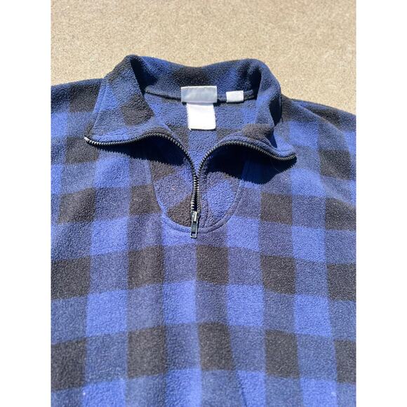Vintage Outersport Blue Black Sherpa Check Quarter-Zip Sweater Size Large - Picture 4 of 9